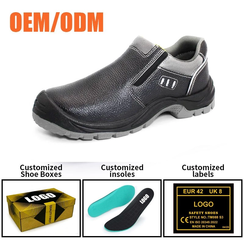 Cina TM3405 Scarpe da lavoro in pelle nera antiforatura con punta in acciaio antiscivolo con cerniera produttore