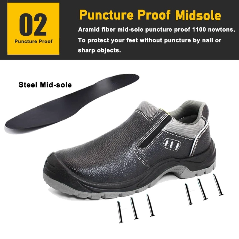 Cina TM3405 Scarpe da lavoro in pelle nera antiforatura con punta in acciaio antiscivolo con cerniera produttore