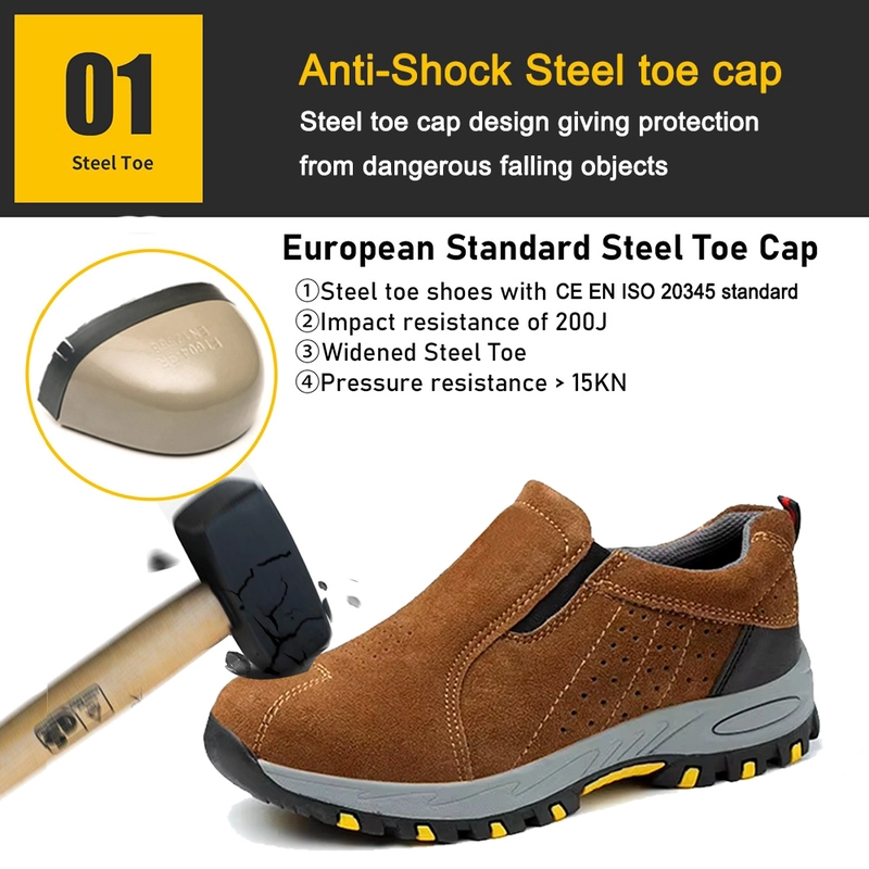 China TM3421 Anti-slip Rubber Sole Steel Toe Brown Suede Leather Work Shoes without Laces manufacturer