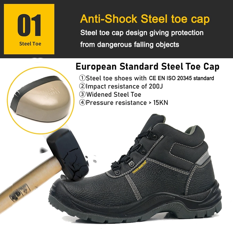 Cina TM3425 Calzature di sicurezza da costruzione antiperforazione con punta larga in acciaio in pelle nera produttore