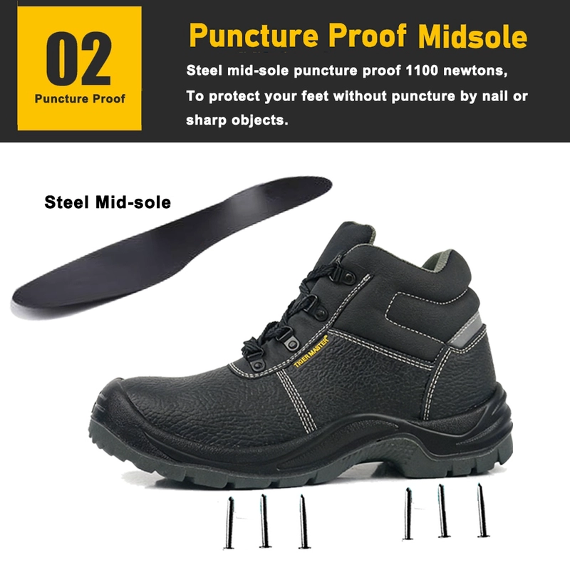 Cina TM3425 Calzature di sicurezza da costruzione antiperforazione con punta larga in acciaio in pelle nera produttore