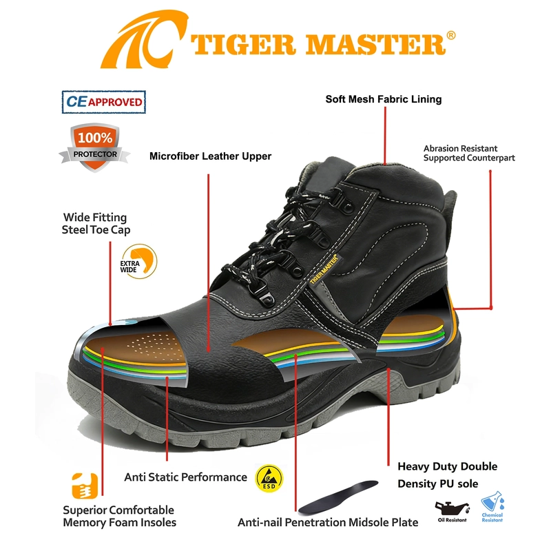 Chine Chaussures de sécurité industrielles en cuir microfibre, bout en acier antidérapant, bon marché, TM3429 fabricant