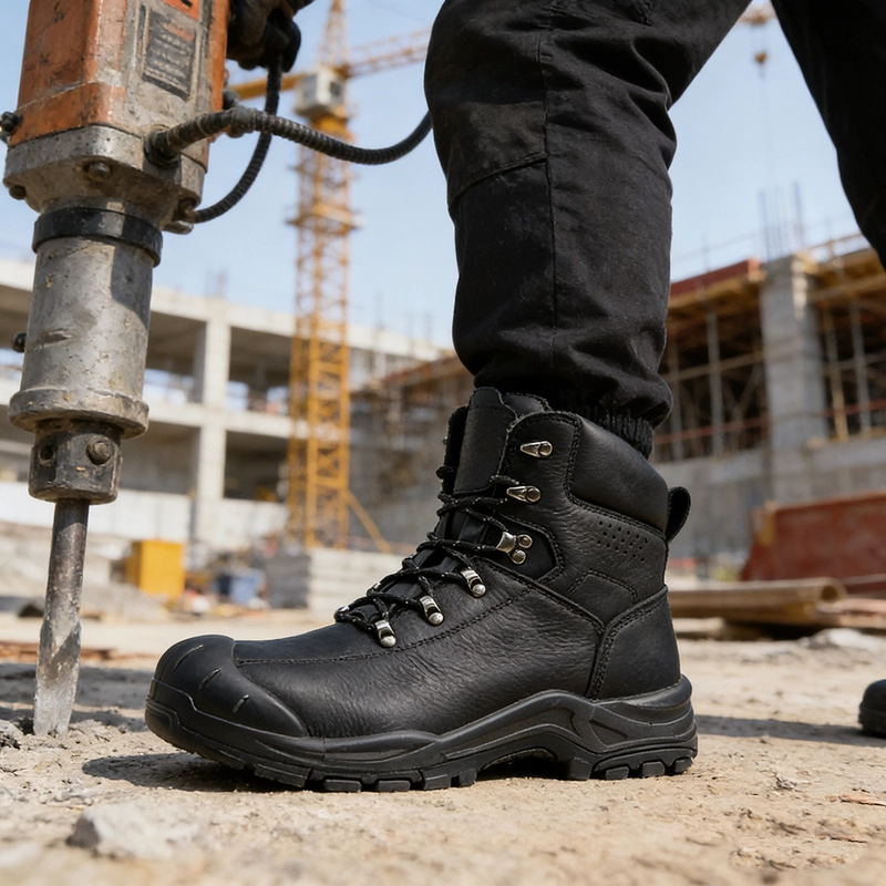 Cina TM3430 Stivali di sicurezza da costruzione antiperforazione con punta in acciaio in pelle pieno fiore di alta qualità produttore