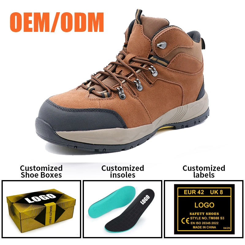 Cina TM3442 Scarpe antinfortunistiche da uomo in pelle scamosciata marrone con punta in acciaio e suola in gomma EVA antiperforazione produttore
