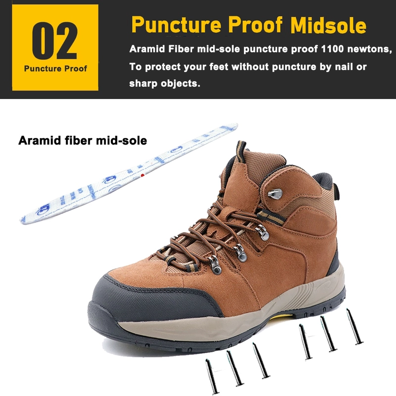 Cina TM3442 Scarpe antinfortunistiche da uomo in pelle scamosciata marrone con punta in acciaio e suola in gomma EVA antiperforazione produttore