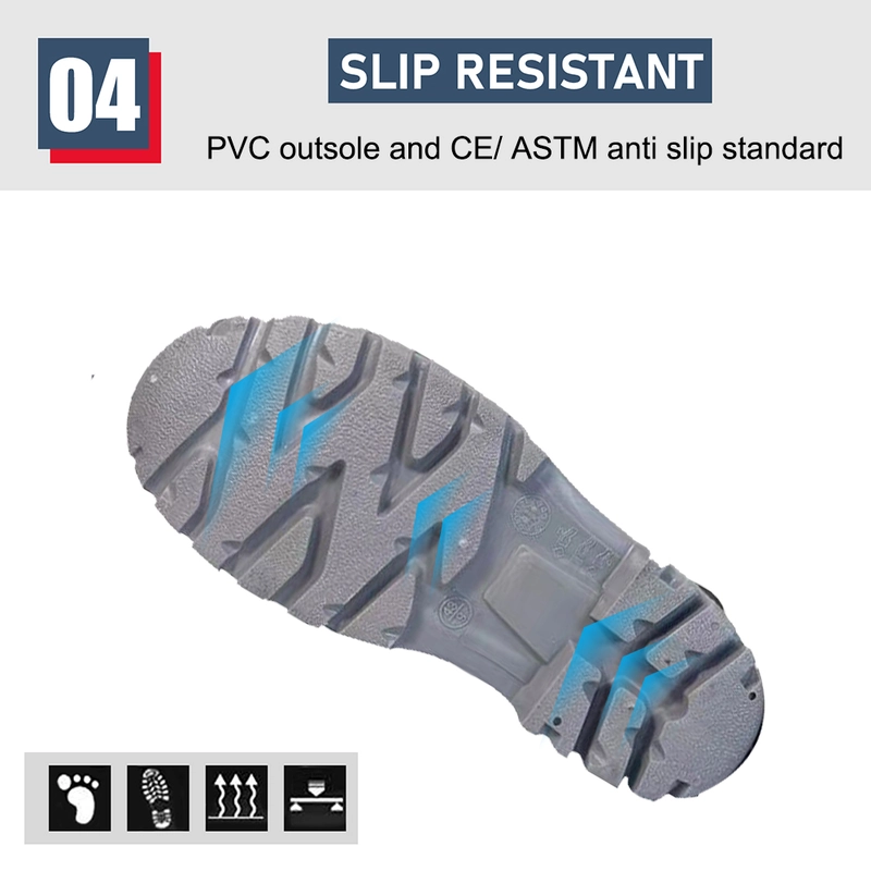 China GB39 Hoge kwaliteit waterdichte stalen neus anti-lek PVC veiligheidsregenlaarzen zwart fabrikant