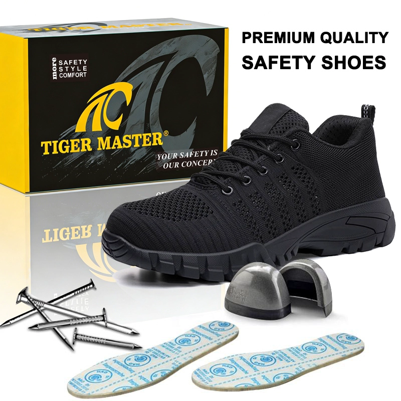China TM3488 Sapatos de Segurança Esportivos Pretos Biqueira de Aço Antifuro Sola de Borracha Antiderrapante fabricante