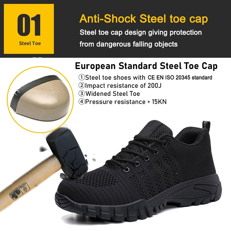 China TM3488 Sapatos de Segurança Esportivos Pretos Biqueira de Aço Antifuro Sola de Borracha Antiderrapante fabricante