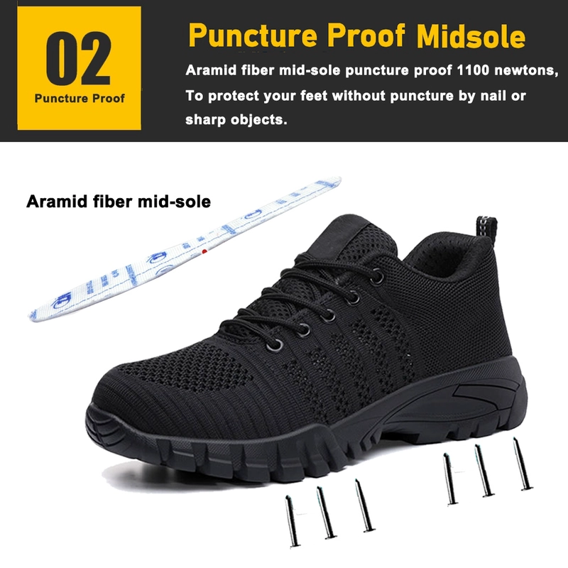 China TM3488 Sapatos de Segurança Esportivos Pretos Biqueira de Aço Antifuro Sola de Borracha Antiderrapante fabricante