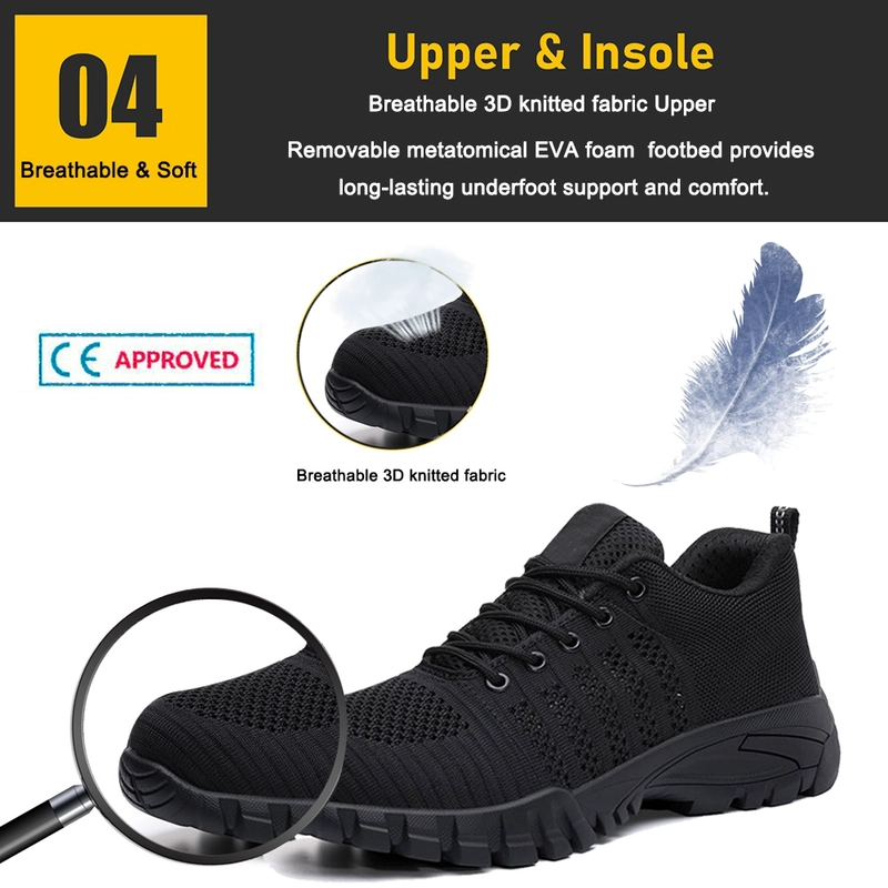 China TM3488 Sapatos de Segurança Esportivos Pretos Biqueira de Aço Antifuro Sola de Borracha Antiderrapante fabricante