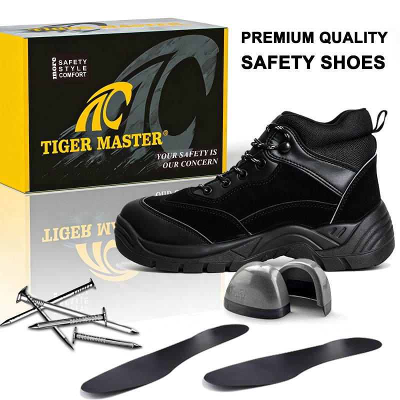 porcelana TM3496 Zapatos de seguridad de almacén antipinchazos con punta de acero de ante negro fabricante