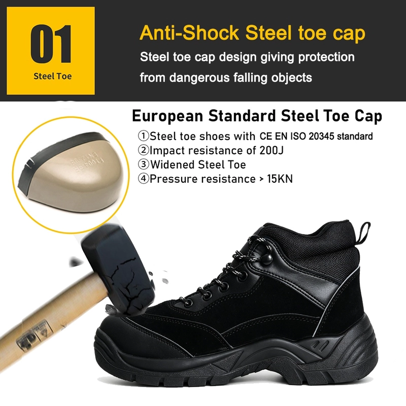 porcelana TM3496 Zapatos de seguridad de almacén antipinchazos con punta de acero de ante negro fabricante