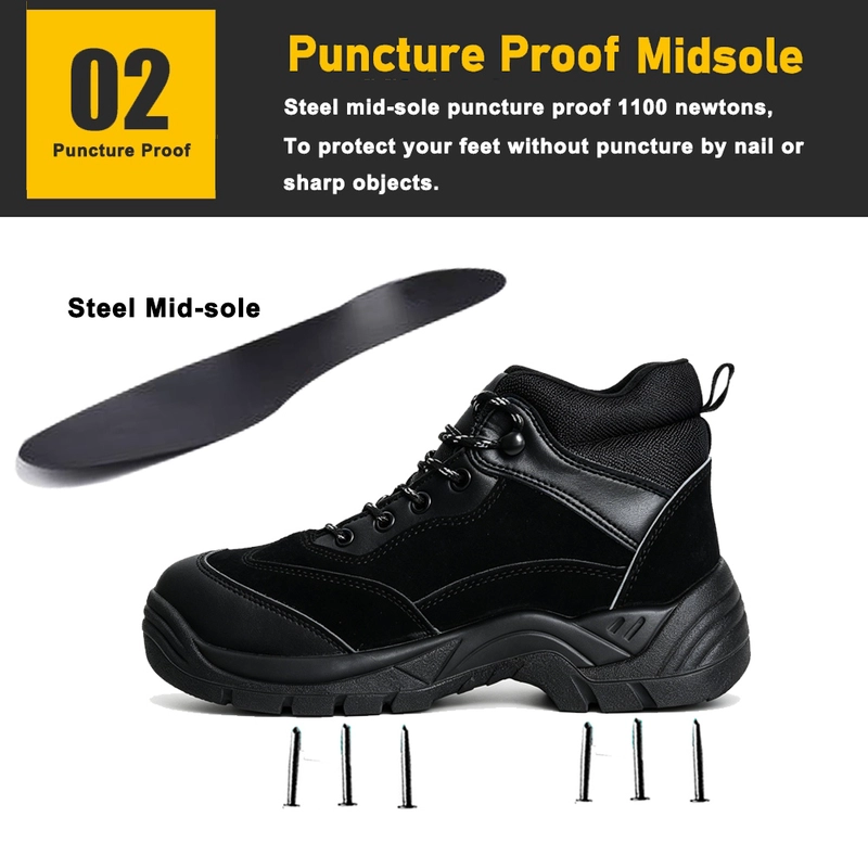 porcelana TM3496 Zapatos de seguridad de almacén antipinchazos con punta de acero de ante negro fabricante
