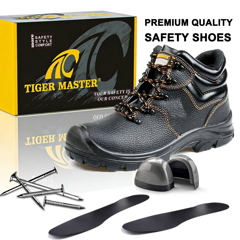 China TM3497 Black Leather Steel Toe Puncture-proof Construction Safety Boots Non-slip manufacturer