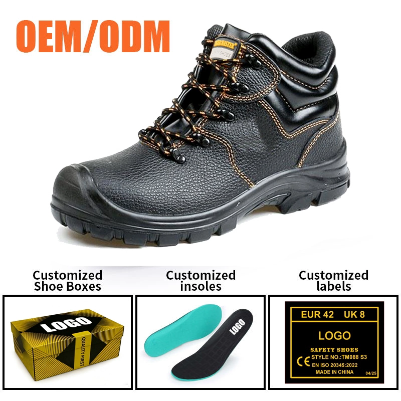 China TM3497 Black Leather Steel Toe Puncture-proof Construction Safety Boots Non-slip manufacturer