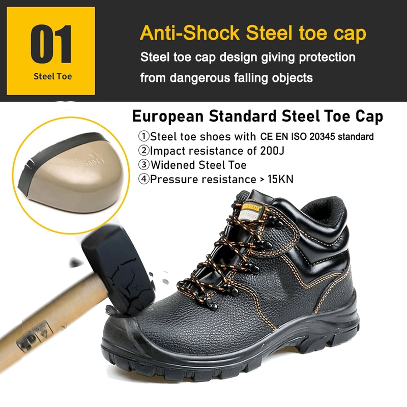China TM3497 Black Leather Steel Toe Puncture-proof Construction Safety Boots Non-slip manufacturer