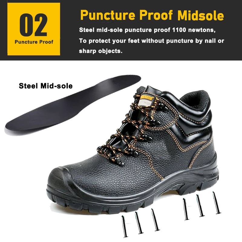 China TM3497 Black Leather Steel Toe Puncture-proof Construction Safety Boots Non-slip manufacturer