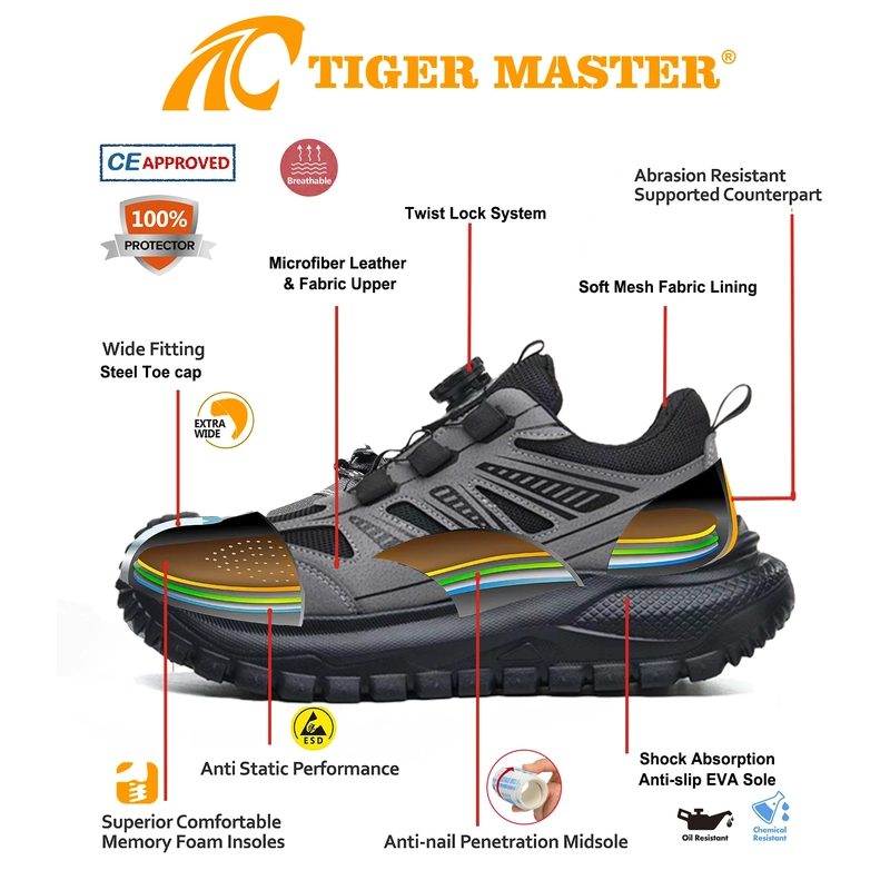 porcelana TM3507 Zapatos de seguridad deportivos de moda antipinchazos con punta de acero y cierre giratorio ligeros fabricante