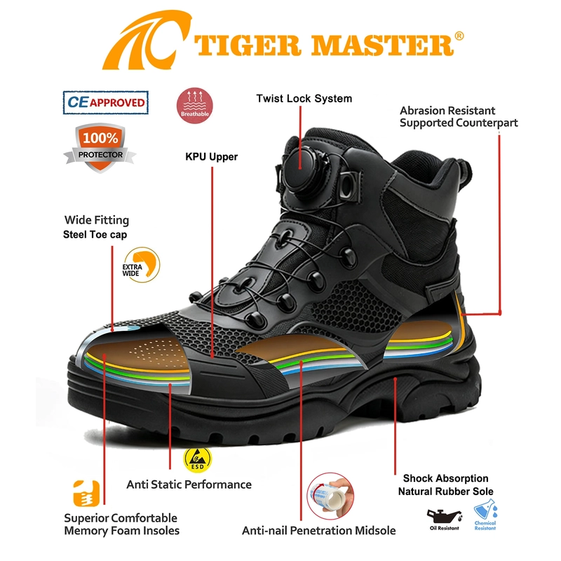 porcelana TM3512 Botas de seguridad industriales a prueba de pinchazos con punta de acero superior KPU con sistema de encaje rápido fabricante