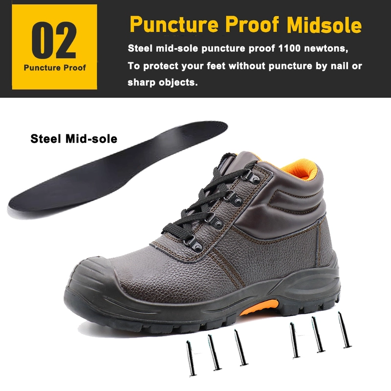 China TM8003 Oil & Acid Resistant Anti Slip Aço Toe Puncture-prova Brown Couro Trabalho Botas fabricante