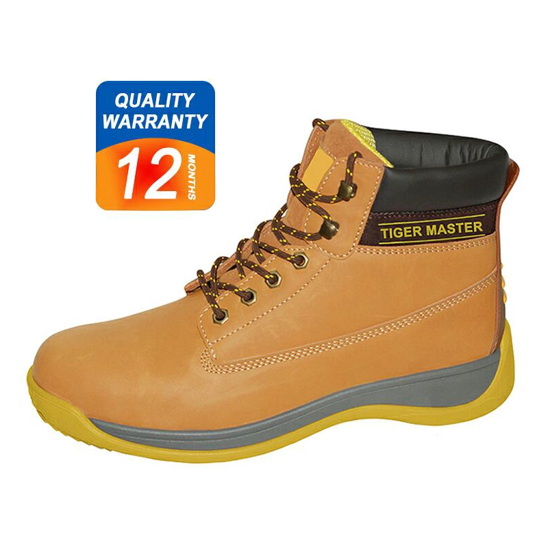 China 0132 Yellow split nubuck leather PU injection steel toe puncture proof safety boots manufacturer