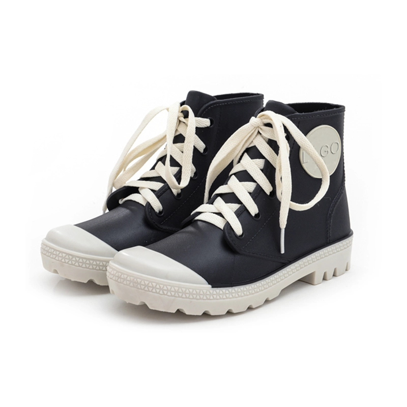 China 2017 new fashionable lace up women ankle rain boots manufacturer