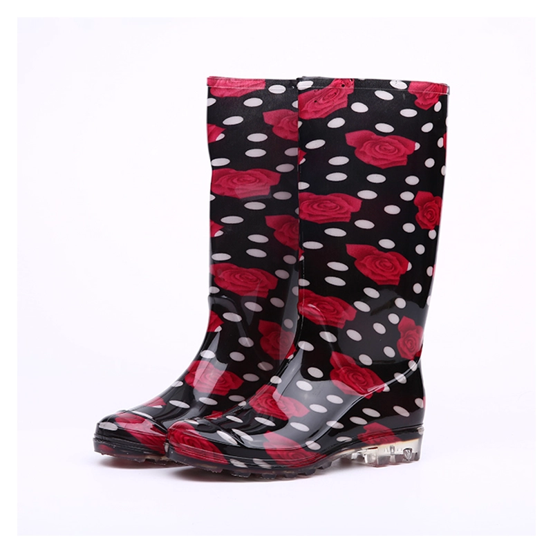 China 202-2 Red rose fashion shiny rain boots for women manufacturer