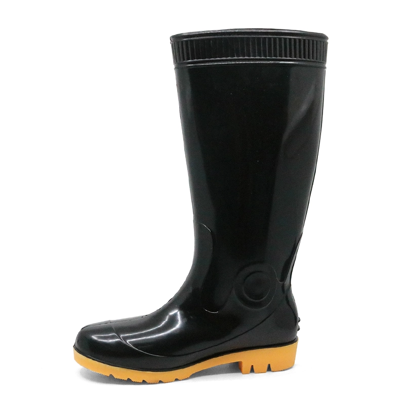 China 301 Black oil acid alkali resistant non slip pvc glitter rain boots for men work manufacturer