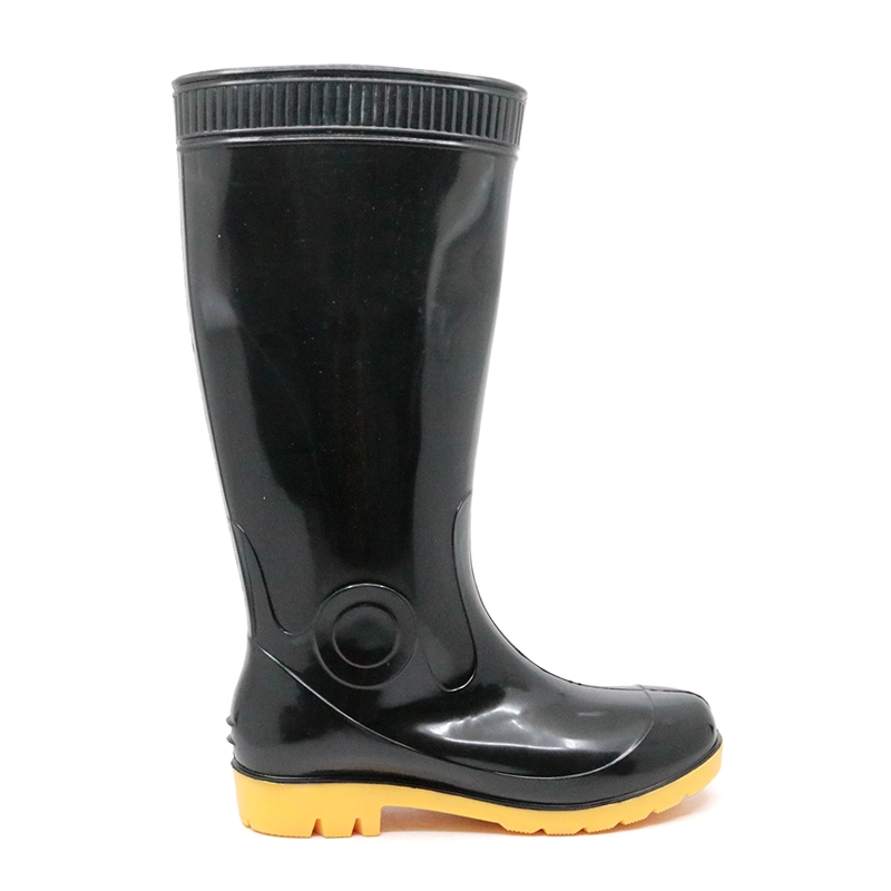 China 301 Black oil acid alkali resistant non slip pvc glitter rain boots for men work manufacturer