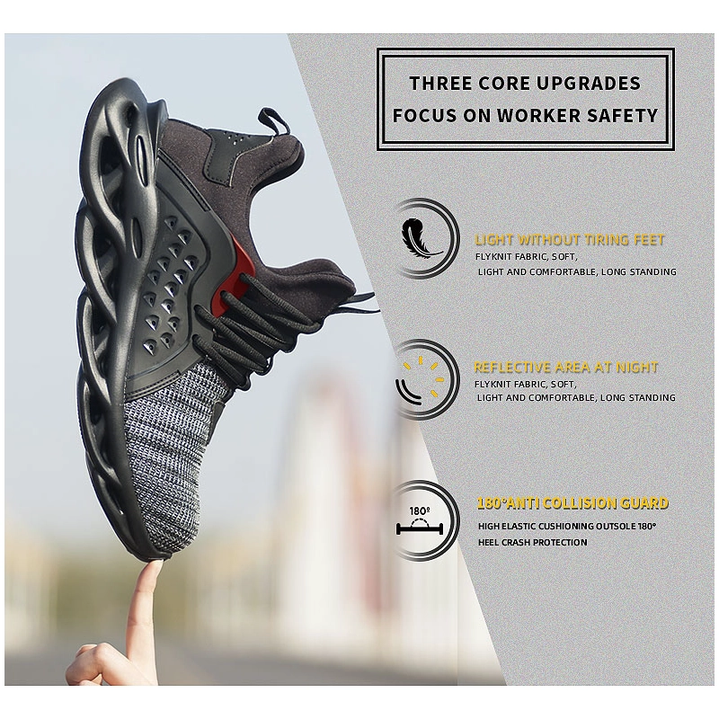 China 502 Slip resistant light weight steel toe breathable stylish safety shoes sneakers manufacturer