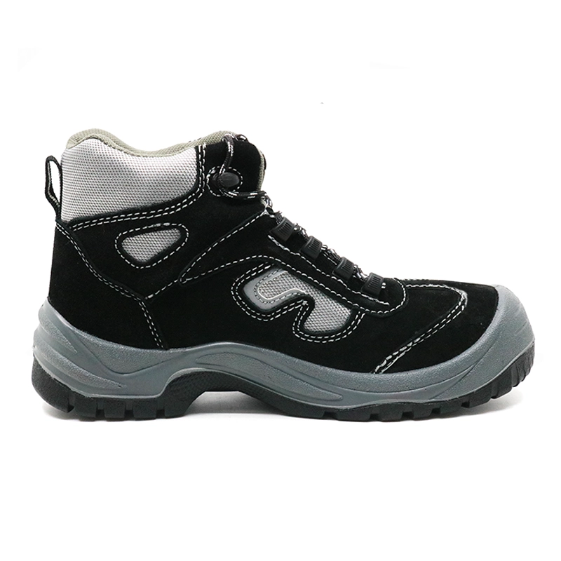 China Black cheap metal free suede leather safety shoes composite toe cap manufacturer