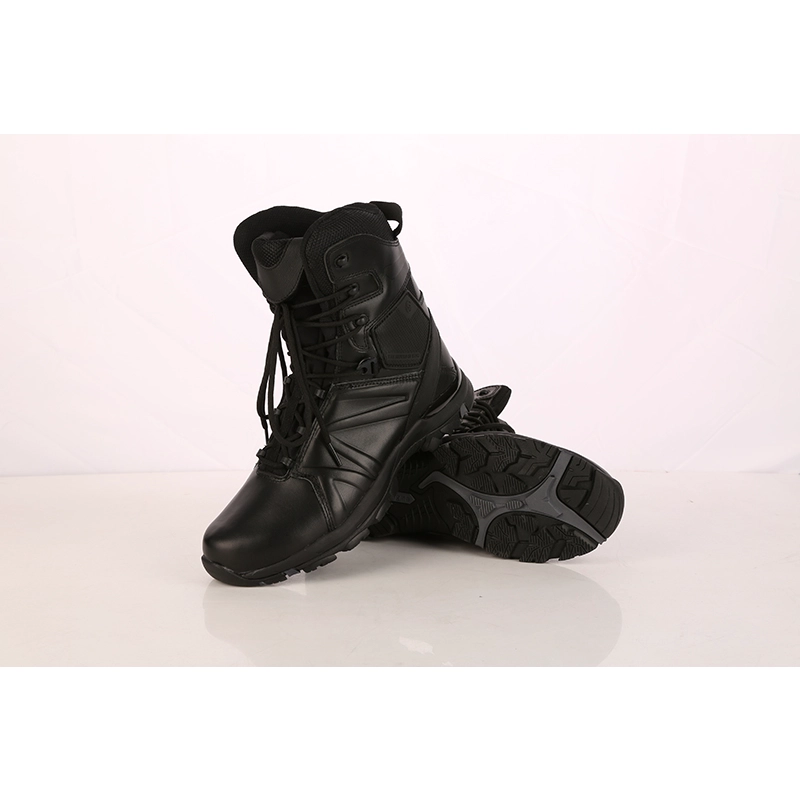 China Black genuine leather military boots army shoes manufacturer