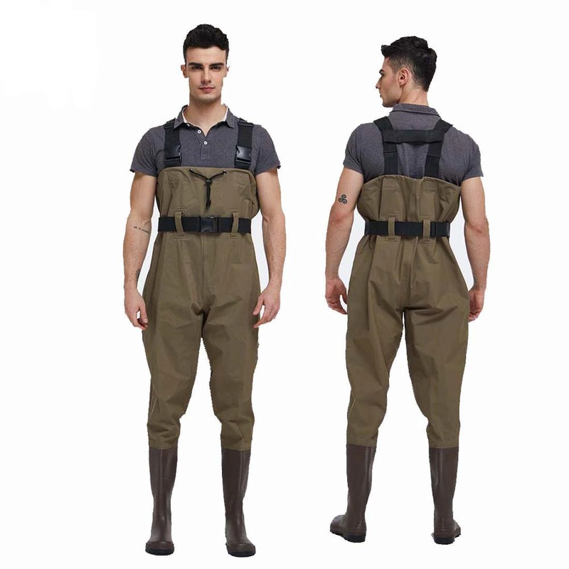 porcelana CW004 Hombre nylon PVC pescadores waders a prueba de agua en el pecho con botas de seguridad de pvc fabricante