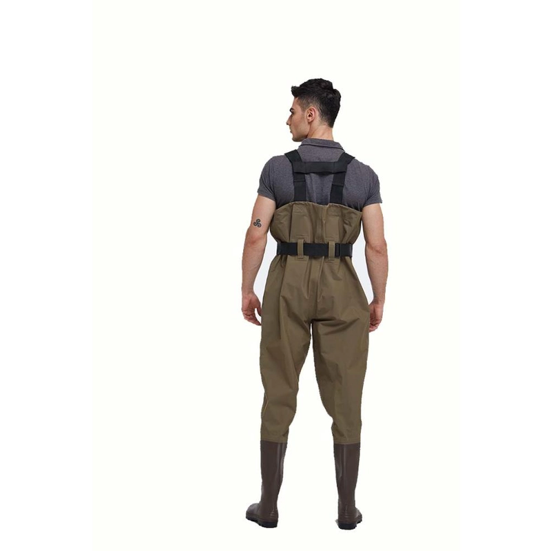 porcelana CW004 Hombre nylon PVC pescadores waders a prueba de agua en el pecho con botas de seguridad de pvc fabricante