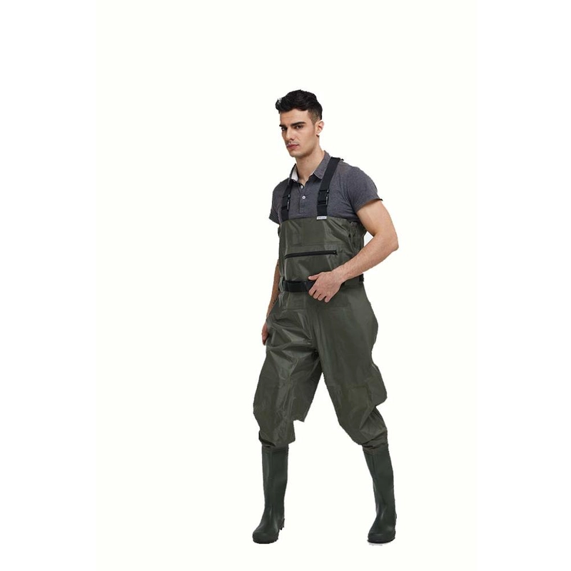 porcelana CW005 Bolsillo frontal con cremallera 190T nylon PVC resistente al agua pesca wader personalizado pecho wader para hombres fabricante