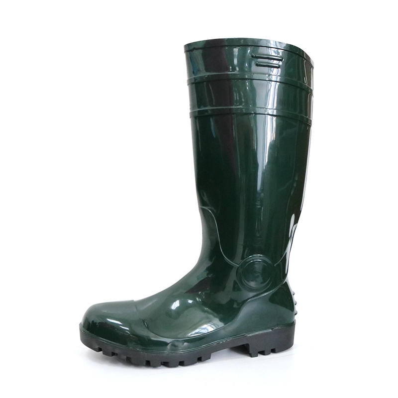 China F30GB green lightweight shiny pvc safety rain boot manufacturer
