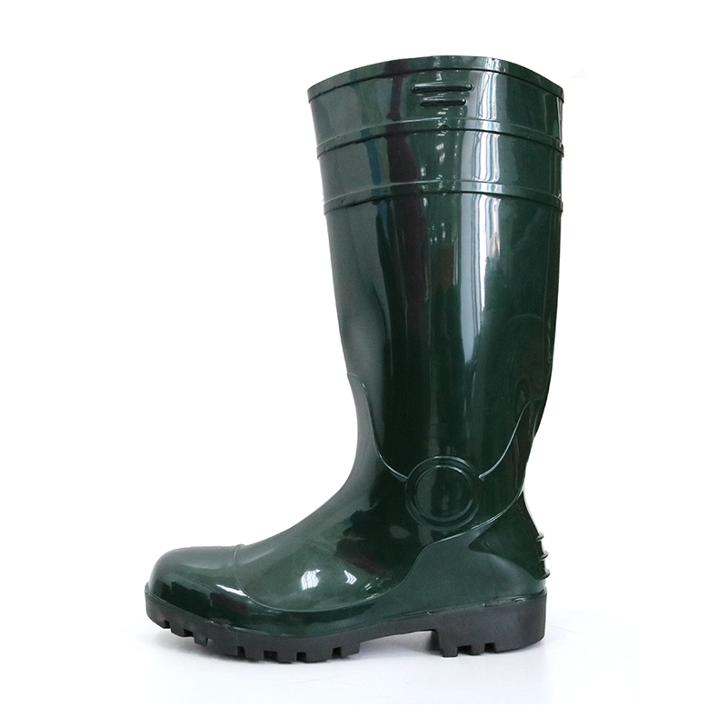 China F30GB green lightweight shiny pvc safety rain boot manufacturer