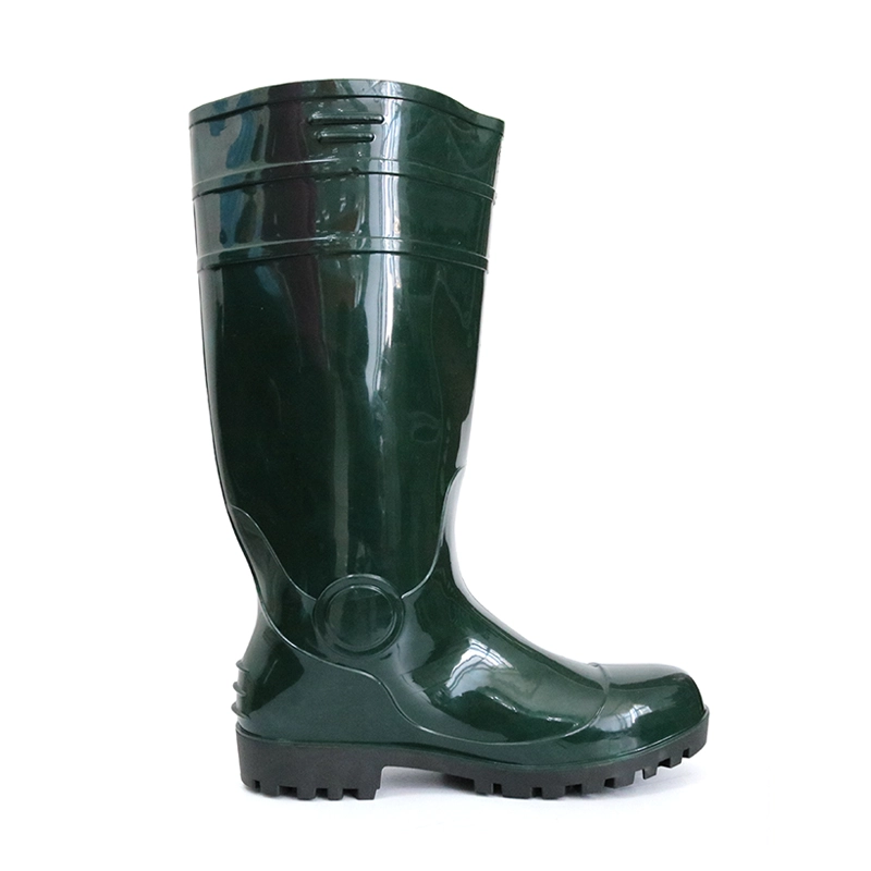 China F30GB green lightweight shiny pvc safety rain boot manufacturer