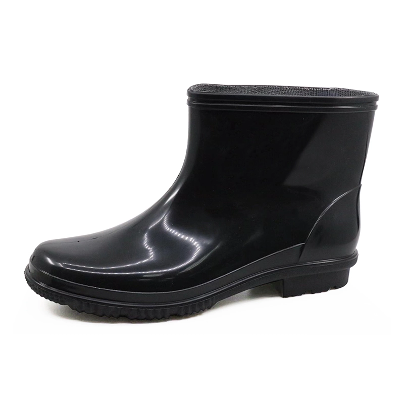 China JW-015 zwarte niet-veiligheid glitter enkel pvc regenlaarzen voor heren fabrikant