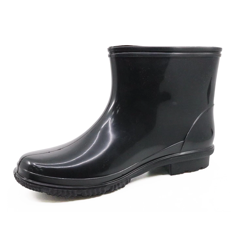 China JW-015 zwarte niet-veiligheid glitter enkel pvc regenlaarzen voor heren fabrikant