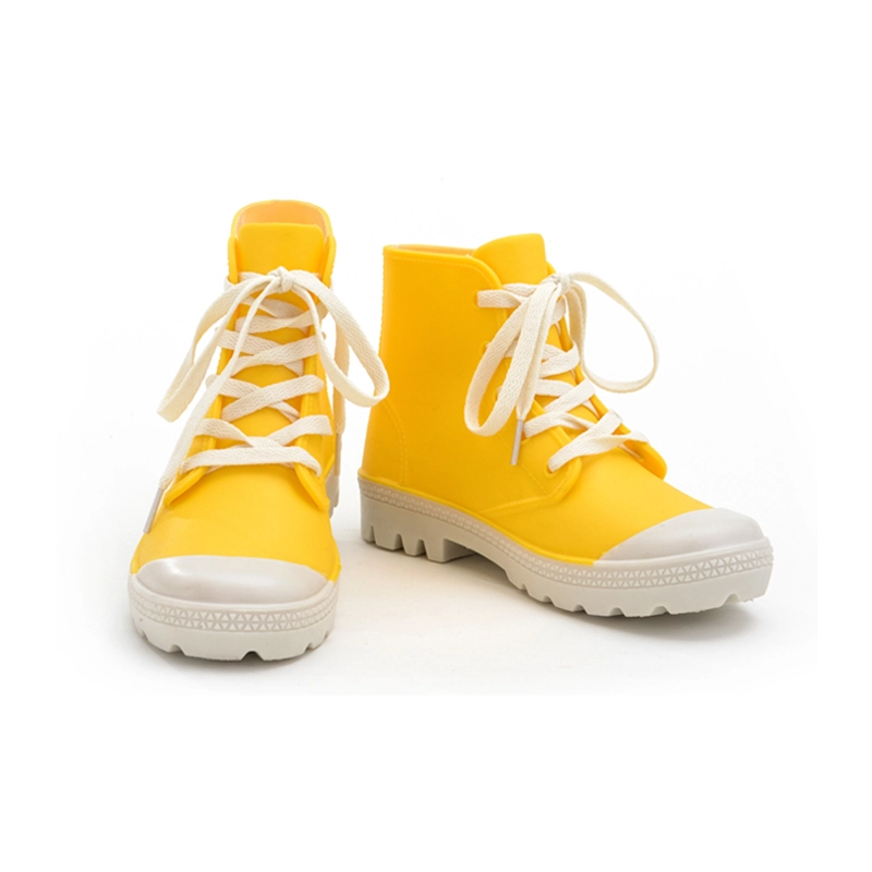 Cina Giallo limone alla moda caviglia alto Lace up stivali pioggia PVC produttore