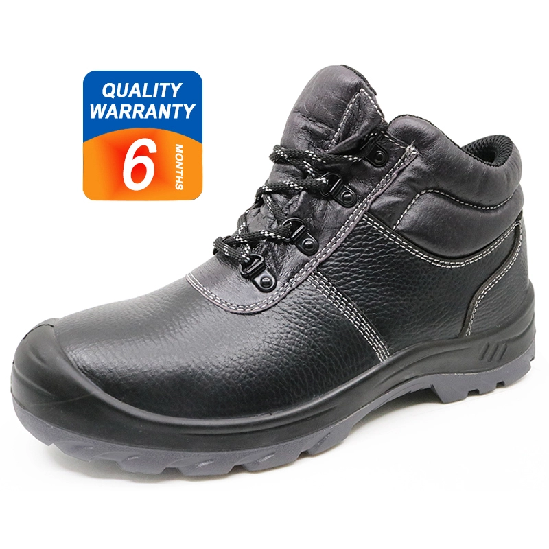 China SJ0180 PU rubber sole genuine leather steel toe cap anti static safety boot manufacturer