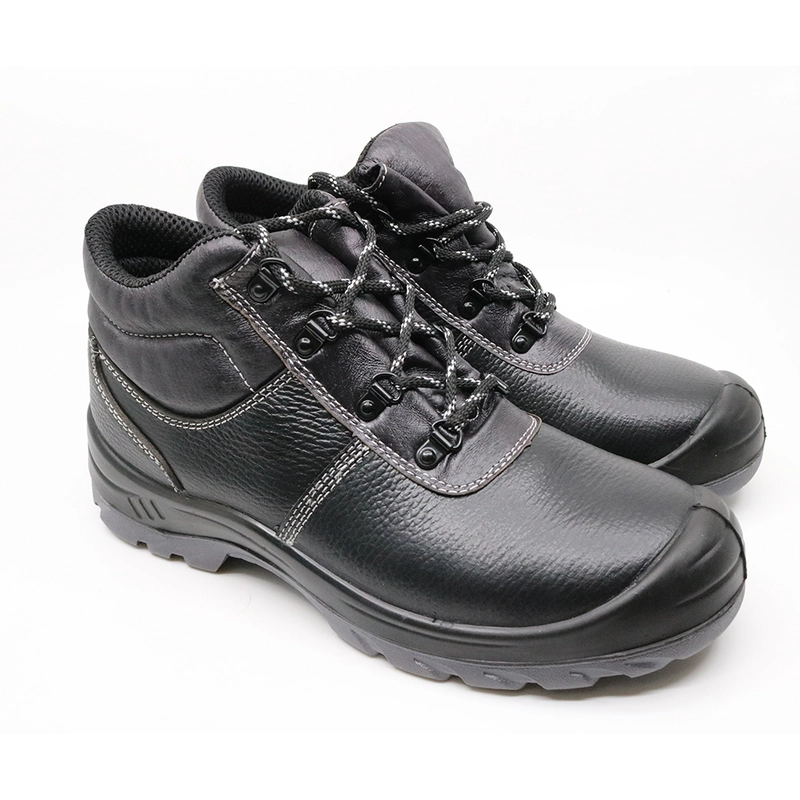 China SJ0180 PU rubber sole genuine leather steel toe cap anti static safety boot manufacturer