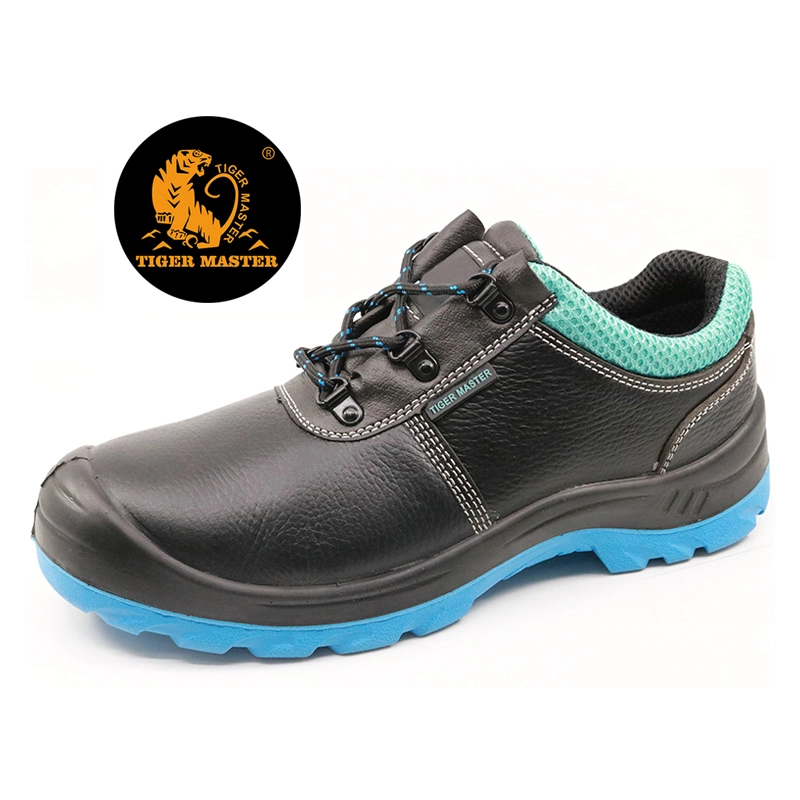 China SJ0182 black leather anti static steel toe cap shoes safety factory manufacturer
