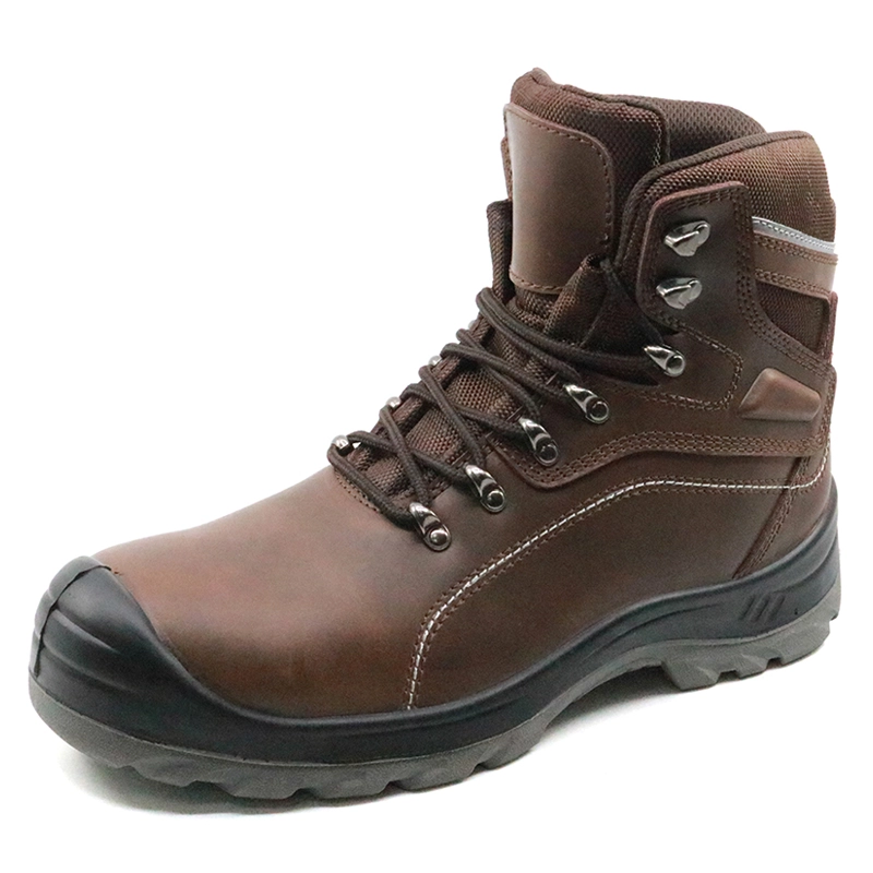 China SJ0196 CE approved slip resistant steel toe genuine leather safety boots manufacturer