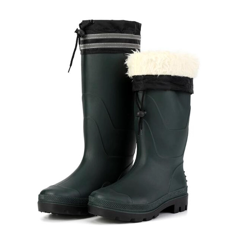China SQ-1618 Green non safety water proof fur lining winter pvc rain boots for work manufacturer