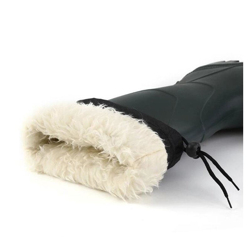 China SQ-1618 Green non safety water proof fur lining winter pvc rain boots for work manufacturer
