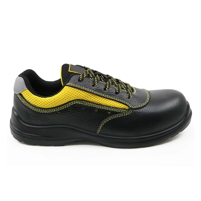 China SU026 black leather pu sole plastic toe cap industrial safety shoe manufacturer