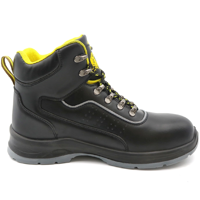 China TM2103 new black leather non slip steel toe puncture proof industrial safety boots S1P manufacturer
