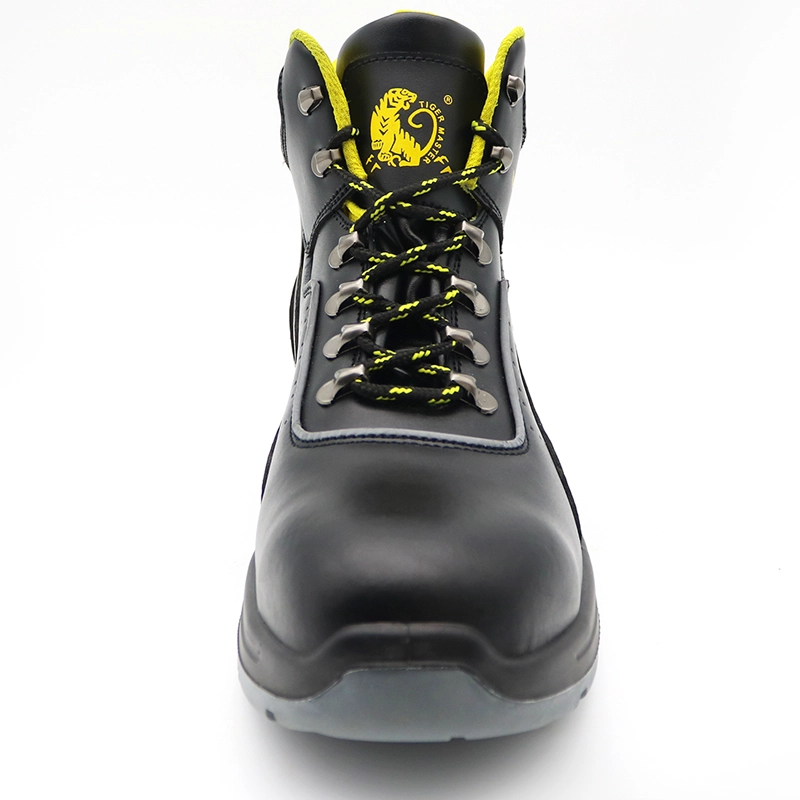 China TM2103 new black leather non slip steel toe puncture proof industrial safety boots S1P manufacturer